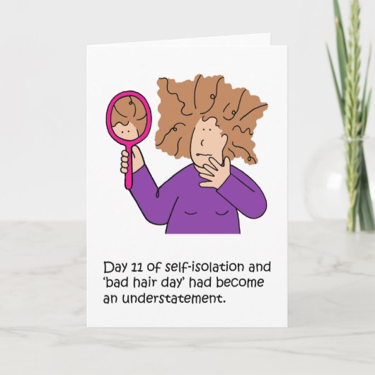 Coronavirus zelfisolatie Bad Hair Day Cartoon Kaart (Voorkant)