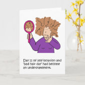 Coronavirus zelfisolatie Bad Hair Day Cartoon Kaart (Gele Bloem)