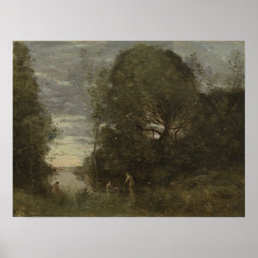 Corot - Bathers in een beboste kreek Poster (Voorkant)