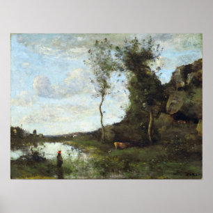 Corot - Boerin en Koe bij het Paard Poster