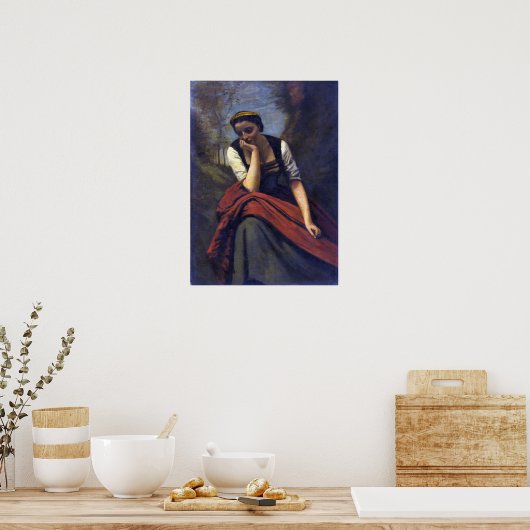 Corot - damemeditatie poster (Keuken)