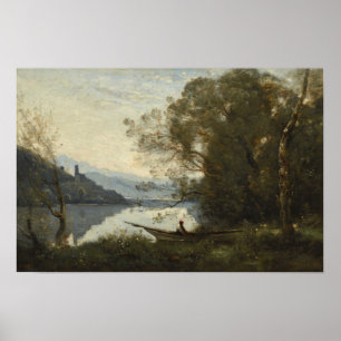 Corot - De aangemeerde schipper Poster