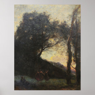 Corot - De dans van de herder (avond) Poster