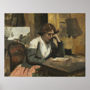Corot - jong meisje lezen poster