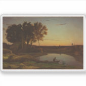 Corot - Landschap met meer en bootman Sticker (Voorkant)