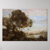 Corot - Landschap Zonsondergang Poster (Voorkant)