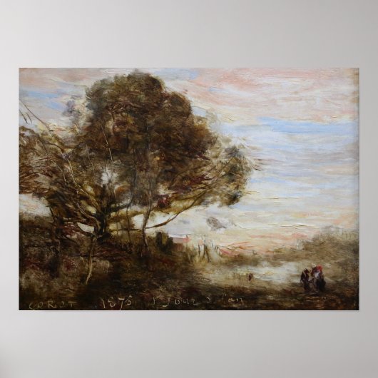 Corot - Landschap Zonsondergang Poster (Voorkant)