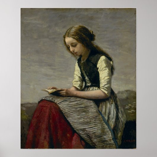 Corot - Lezend meisje Poster (Voorkant)