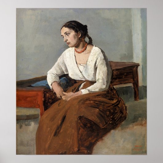 Corot - Melancholie, Italiaanse vrouw Poster (Voorkant)