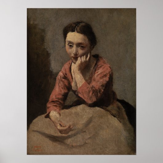 Corot - Peinzende jonge vrouw Poster (Voorkant)