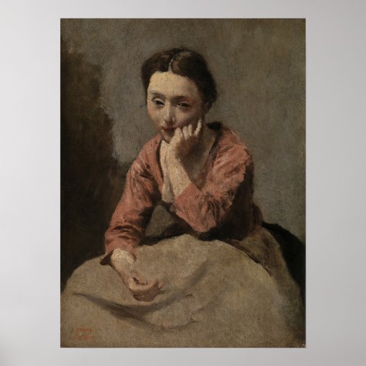 Corot - Peinzende jonge vrouw Poster (Voorkant)