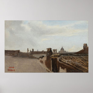 Corot - Rome Een uitzicht vanuit het raam 1825 Poster