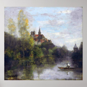 Corot - Semur , kathedraal gezien van Armançon Poster