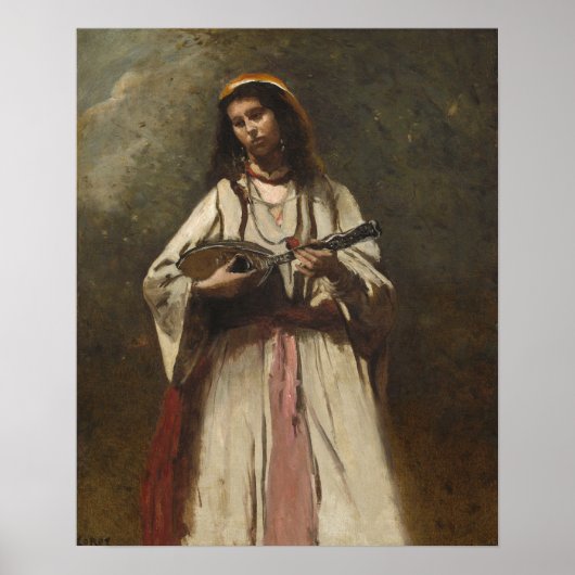 Corot - zigeuner met mandolin poster (Voorkant)