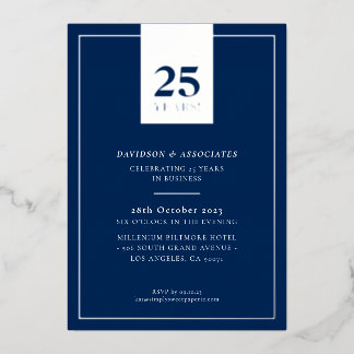 CORPORATE ANNIVERSARY stylish business navy silver Folie Uitnodiging