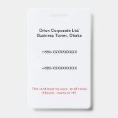 Corporate Badge | Employee Photo – Business ID (Achterkant)