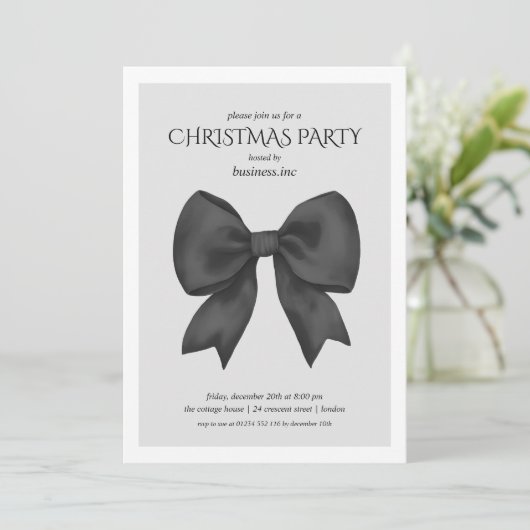 Corporate Black Bow Christmas Holiday Party Kaart (Staand voorkant)