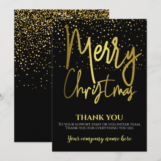 Corporate Black Gold Kerstmis Dank u Feestdagenkaart (Voorkant / Achterkant)