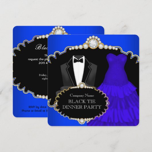 Corporate Black Stropdas Dinner Party Royal Blue Kaart (Voorkant / Achterkant)