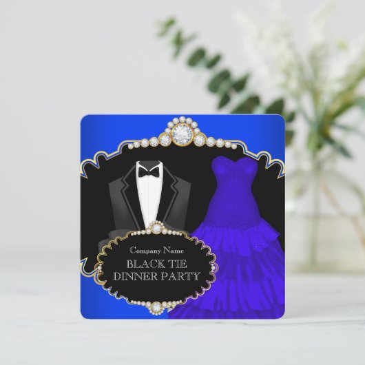 Corporate Black Stropdas Dinner Party Royal Blue Kaart (Staand voorkant)