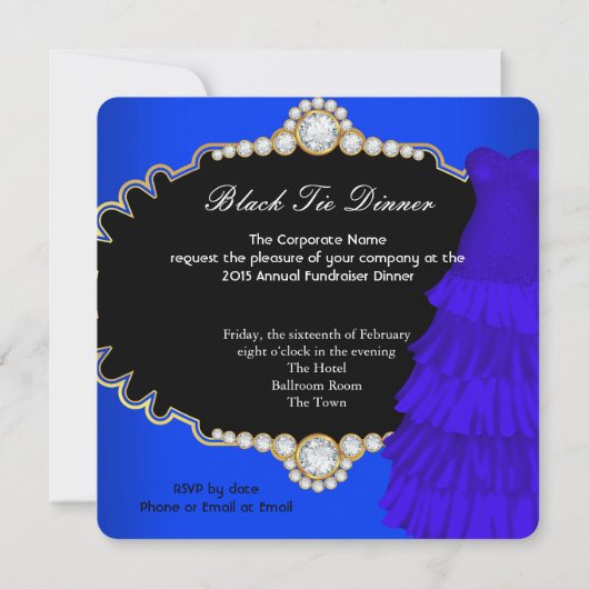 Corporate Black Stropdas Dinner Party Royal Blue Kaart (Achterkant)