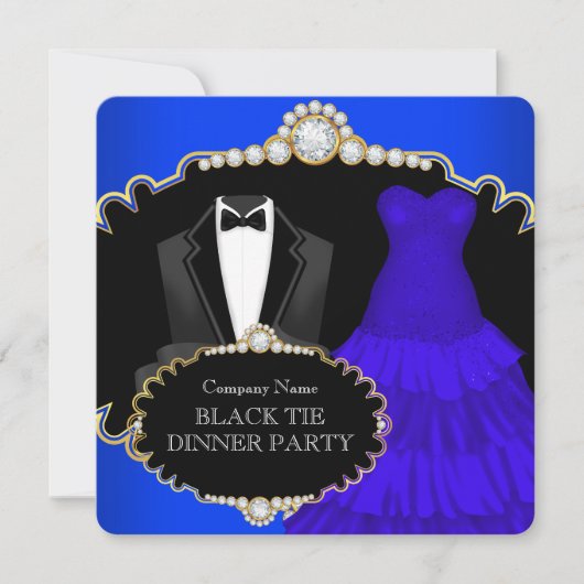 Corporate Black Stropdas Dinner Party Royal Blue Kaart (Voorkant)