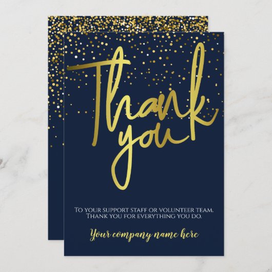 Corporate Blue Gold Typografie Bedankt (Voorkant / Achterkant)