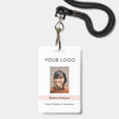Corporate Blush Pink Employee Foto ID Badge (Voorzijde met lanyard)