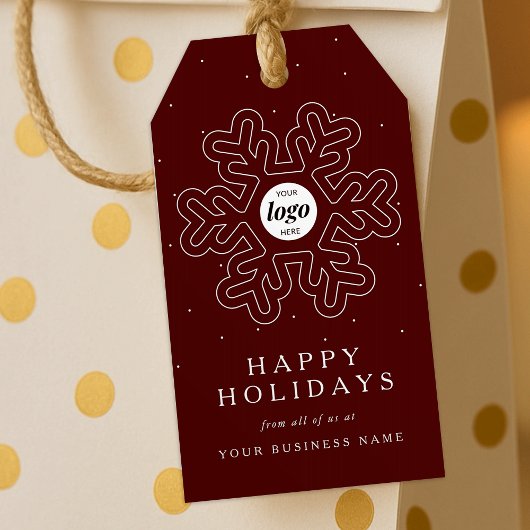 Corporate Business Logo Kerstmis Sneeuwvlok Rood Cadeaulabel