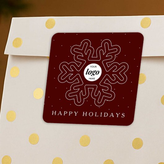 Corporate Business Logo Kerstmis Sneeuwvlok Rood Vierkante Sticker