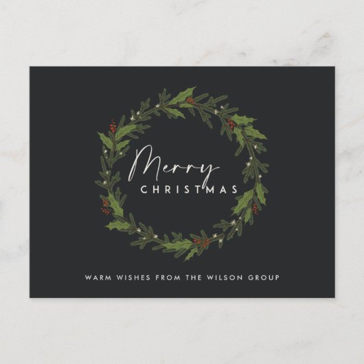 CORPORATE CHIC ZWART HOLLY BERRY KRANS KERST FEESTDAGENKAART (Voorkant)