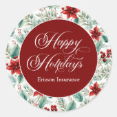 Corporate Christmas Greenery Poinsettia  Ronde Sticker (Voorkant)