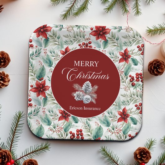 Corporate Christmas Party Greenery Poinsettia Papieren Bordje