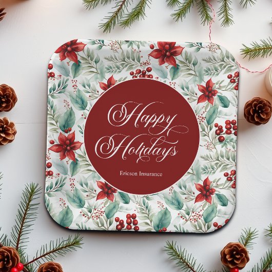 Corporate Christmas Party Greenery Poinsettia  Papieren Bordje