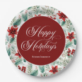 Corporate Christmas Party Greenery Poinsettia  Papieren Bordje (Voorkant)