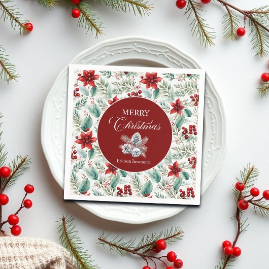 Corporate Christmas Party Greenery Poinsettia  Servet