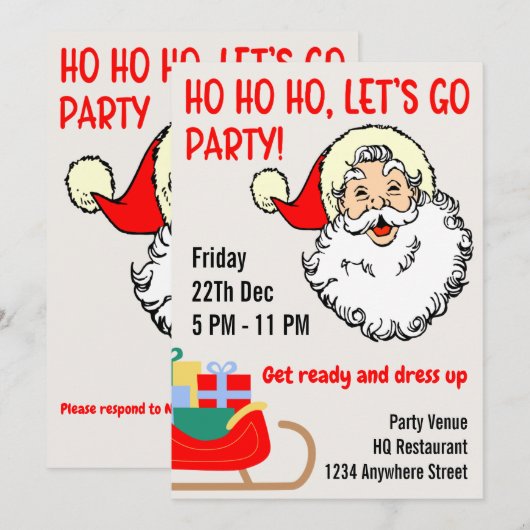 Corporate Christmas Party uitnodiging Santa Kantoo (Voorkant / Achterkant)