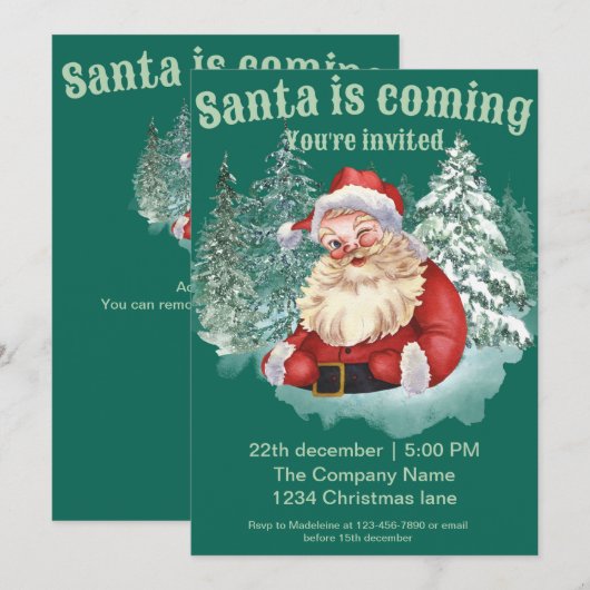 Corporate Christmas Party uitnodiging Santa Waterc (Voorkant / Achterkant)