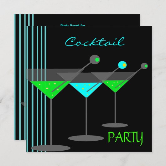 Corporate Cocktail Party Drink Martini Blue Green Kaart (Voorkant / Achterkant)