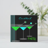 Corporate Cocktail Party Drink Martini Blue Green Kaart (Staand voorkant)