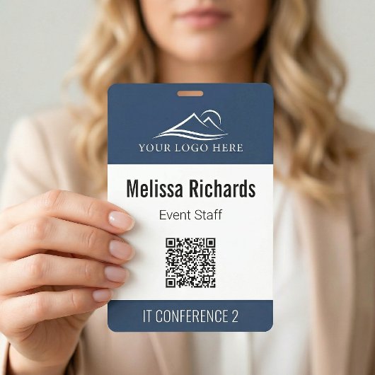 Corporate Conference Event QR Code Blue ID Badge