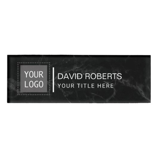 Corporate Custom Logo Modern Dark Marble Naambadge (Voorkant)