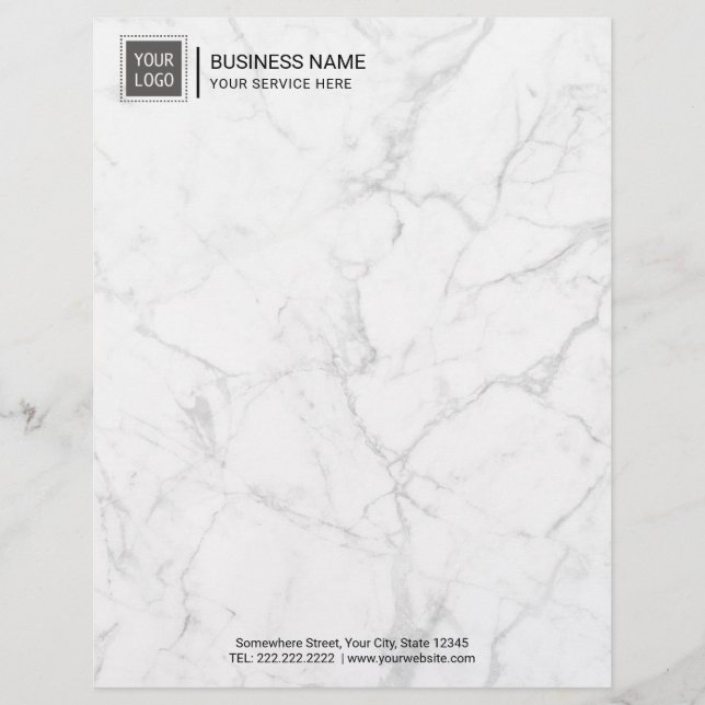 Corporate Custom Logo Modern White Marble Gepersonaliseerd Briefhoofd (Voorkant)