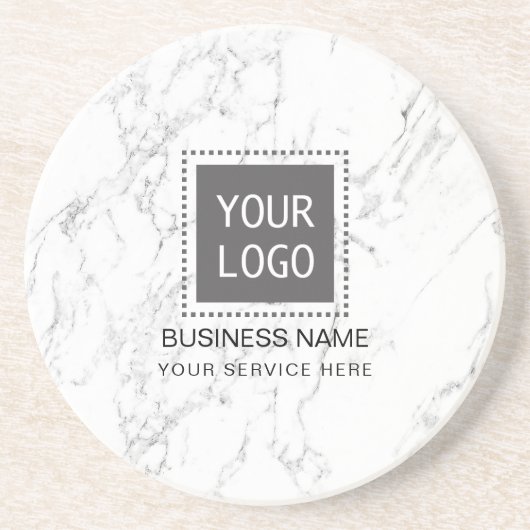 Corporate Custom Logo Modern White Marble Zandsteen Onderzetter (Voorkant)