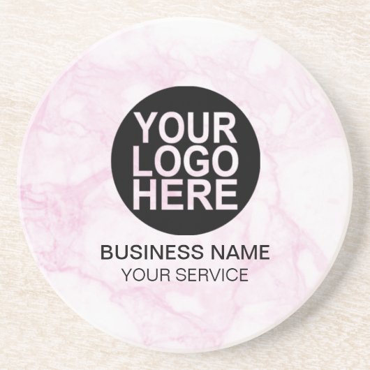 Corporate Custom Logo Modern White/Roze marmer Zandsteen Onderzetter (Voorkant)