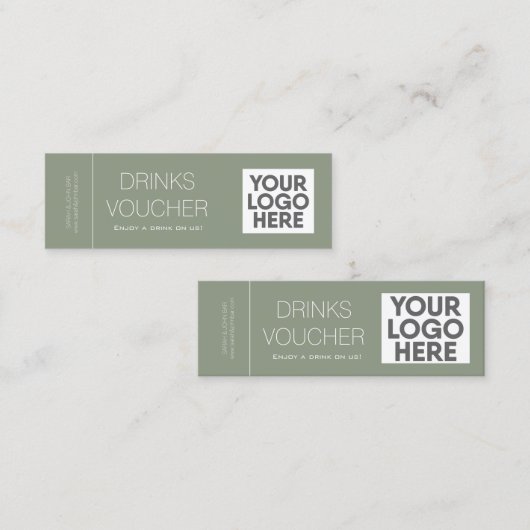 Corporate Drink Voucher Logo Sage Green Mini Kaart Mini Visitekaartje (Voorkant / Achterkant)