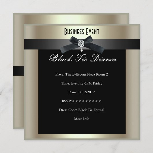 Corporate Event Formal Black Stropdas Champagne Kaart (Voorkant / Achterkant)