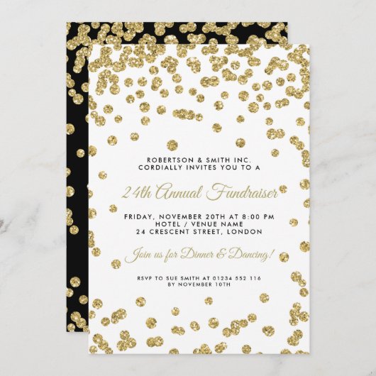 Corporate Fundraiser Dinner Gold Confetti Black Kaart (Voorkant / Achterkant)