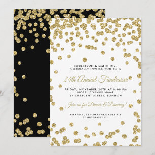 Corporate Fundraiser Dinner Gold Confetti Black Kaart