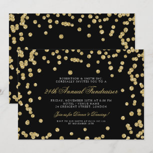 Corporate Fundraiser Dinner Gold Confetti Black Kaart
